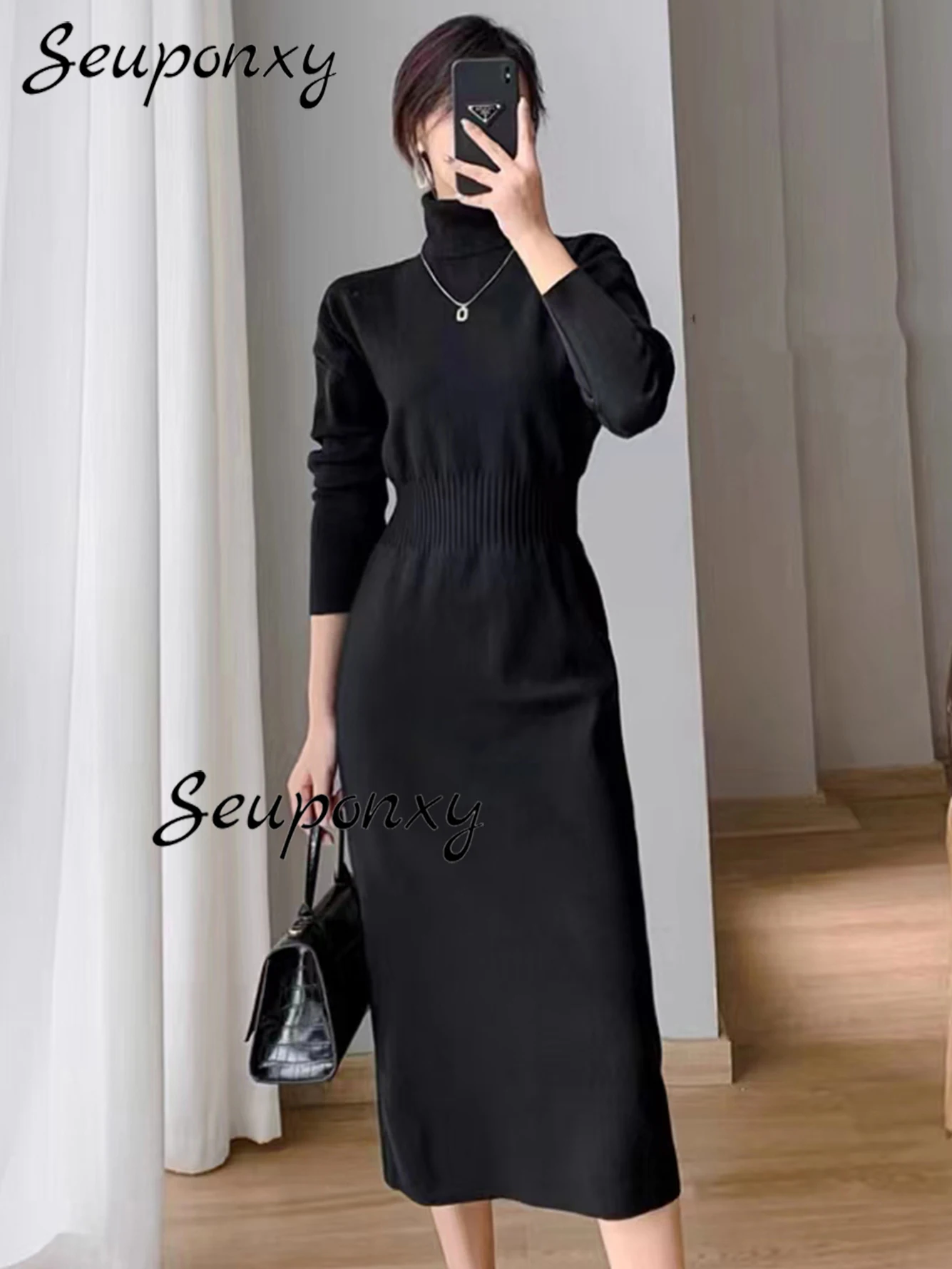 High Quality New Elegant Women's Bodycon Knitted Midi Dress 2022 Fall Fashion Women's Sexy High Neck Long Sleeves Casual Dresses
High Quality New Elegant Women's Bodycon Knitted Midi Dress 2022 Fall Fashion Women's Sexy High Neck Long Sleeves Casual Dresses