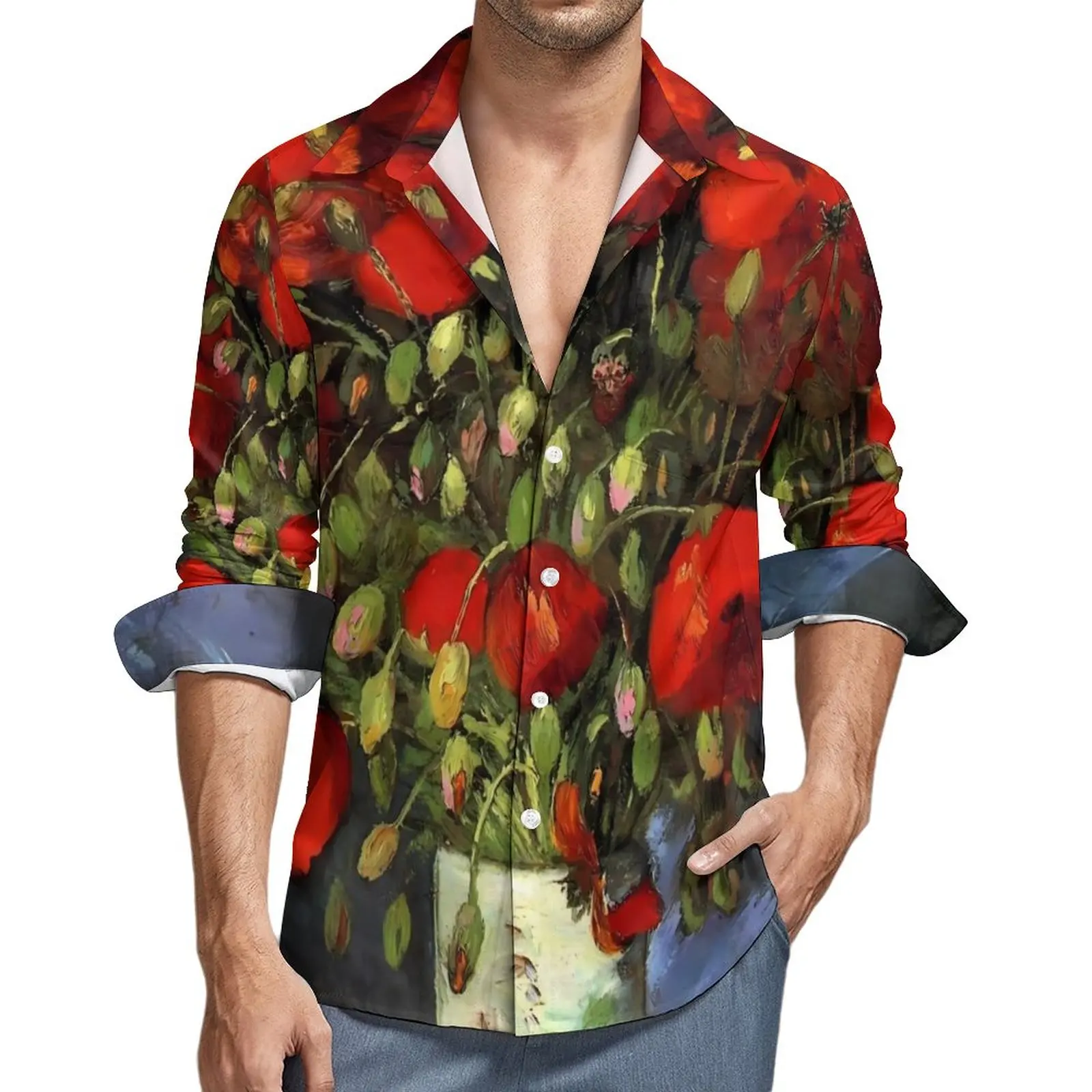 Vincent Van Gogh Shirt Man Red Poppies Casual Shirts Autumn Street Style Pattern Blouses Long Sleeve Novelty Oversized Top Gift
Vincent Van Gogh Shirt Man Red Poppies Casual Shirts Autumn Street Style Pattern Blouses Long Sleeve Novelty Oversized Top Gift