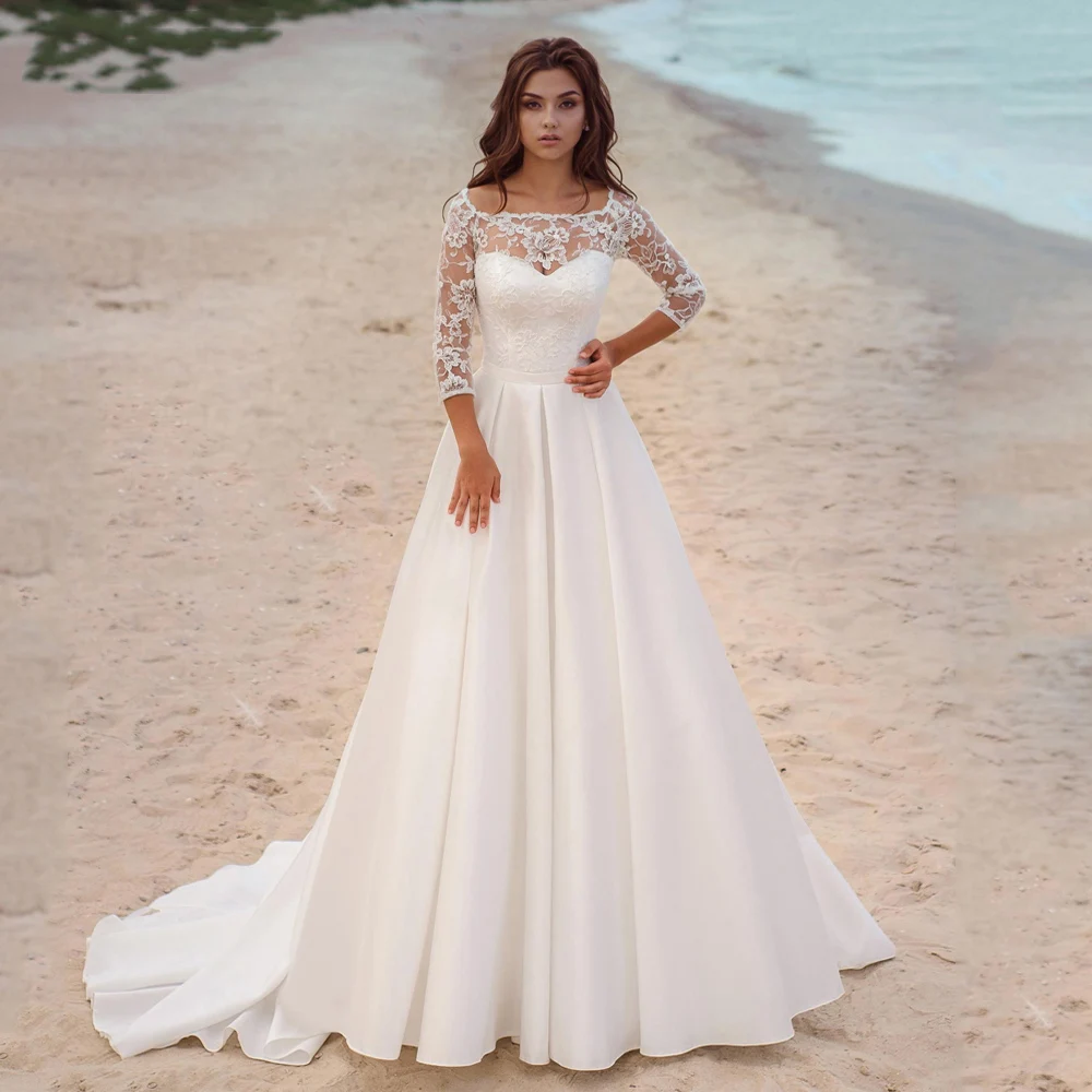 Simple Square Collar Robe De Mariee Wedding Dress 2022 Long Sleeves Scoop Neck Lace Satin A Line Sweep Train Bridal Wedding Gown
Simple Square Collar Robe De Mariee Wedding Dress 2022 Long Sleeves Scoop Neck Lace Satin A Line Sweep Train Bridal Wedding Gown