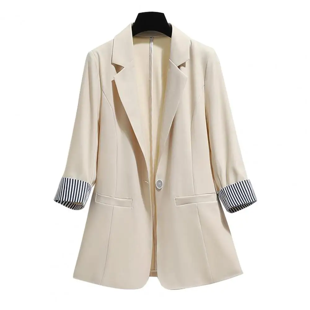 Blazers 3/4 Sleeve Striped Patchwork Cuff Pockets Women Blazer Solid Color Lapel Single Button Thin Suit Coat Blazers Women 
Blazers 3/4 Sleeve Striped Patchwork Cuff Pockets Women Blazer Solid Color Lapel Single Button Thin Suit Coat Blazers Women