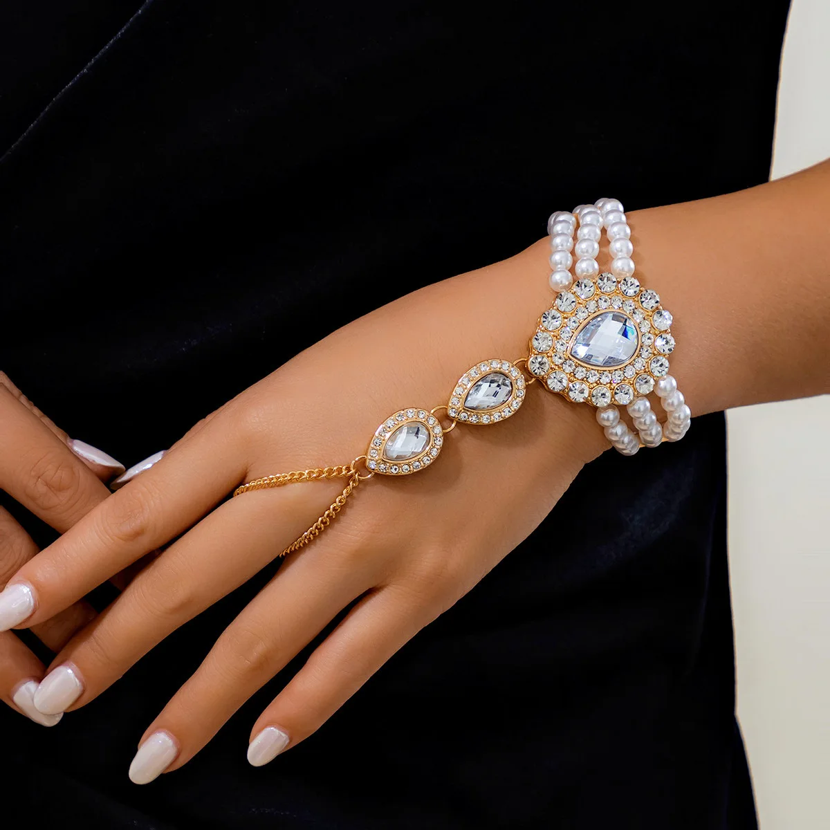 

Ailodo Elegant Imitation Pearl Chain Big Crystal Bracelet For Women Luxury Party Wedding Charm Bracelet Fashion Jewelry Gift