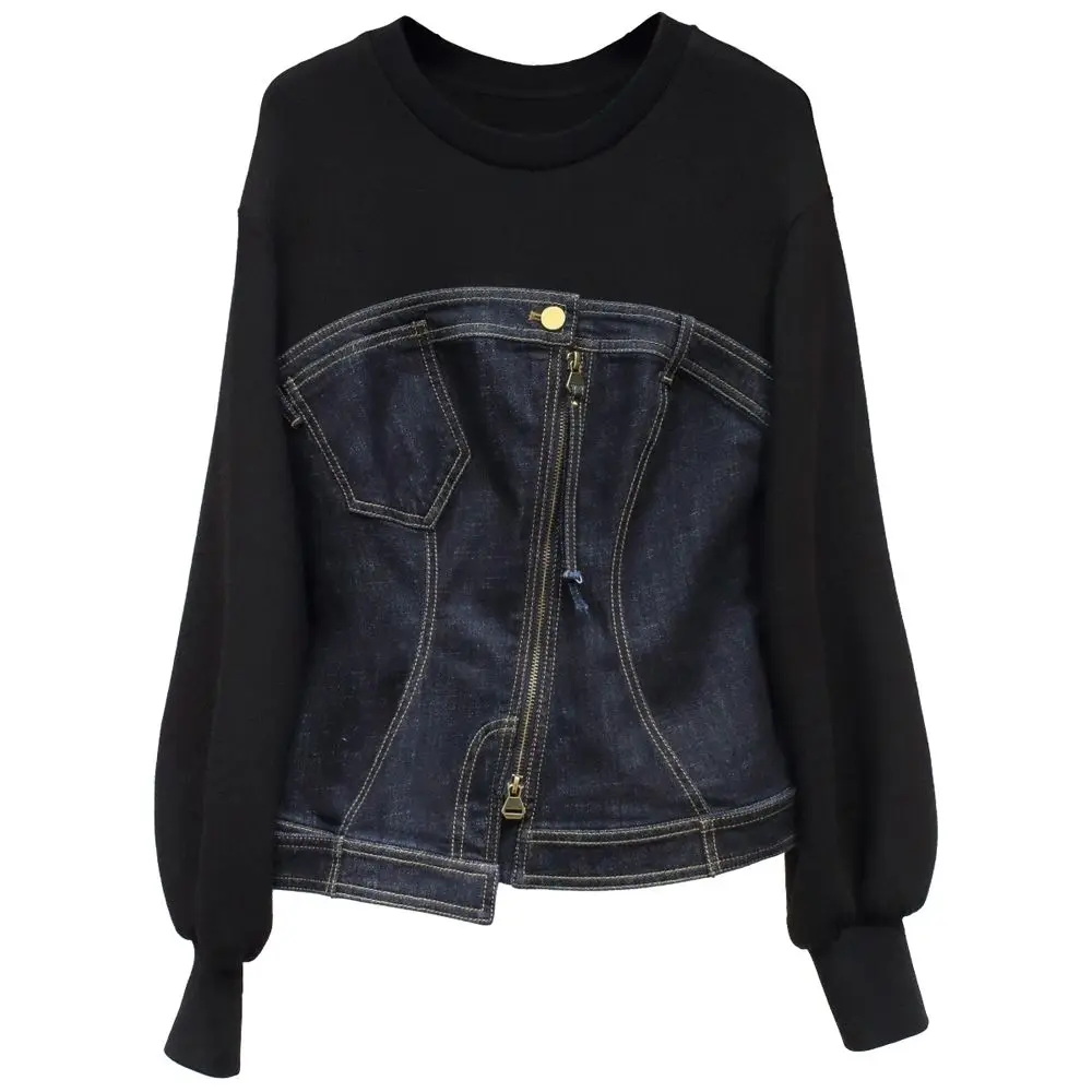 2022 autumn new design sense top fashion age-reducing denim stitching sweater women's trendy space cotton
2022 autumn new design sense top fashion age-reducing denim stitching sweater women's trendy space cotton