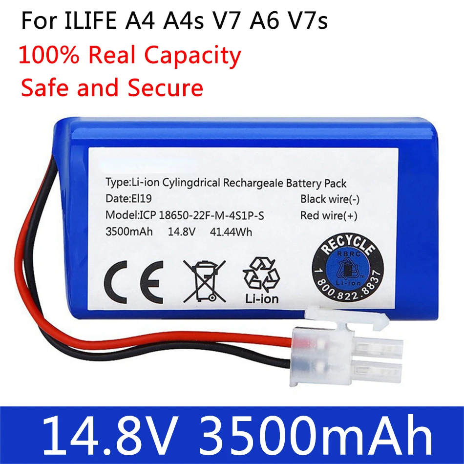 NEW 14.8V 3500mAh 14.4V 3200mAh Lithium Battery For ILIFE A4 A4s V7 A6 V7s Plus Robot Vacuum Cleaner ILife 4S1P real Capacity
NEW 14.8V 3500mAh 14.4V 3200mAh Lithium Battery For ILIFE A4 A4s V7 A6 V7s Plus Robot Vacuum Cleaner ILife 4S1P real Capacity