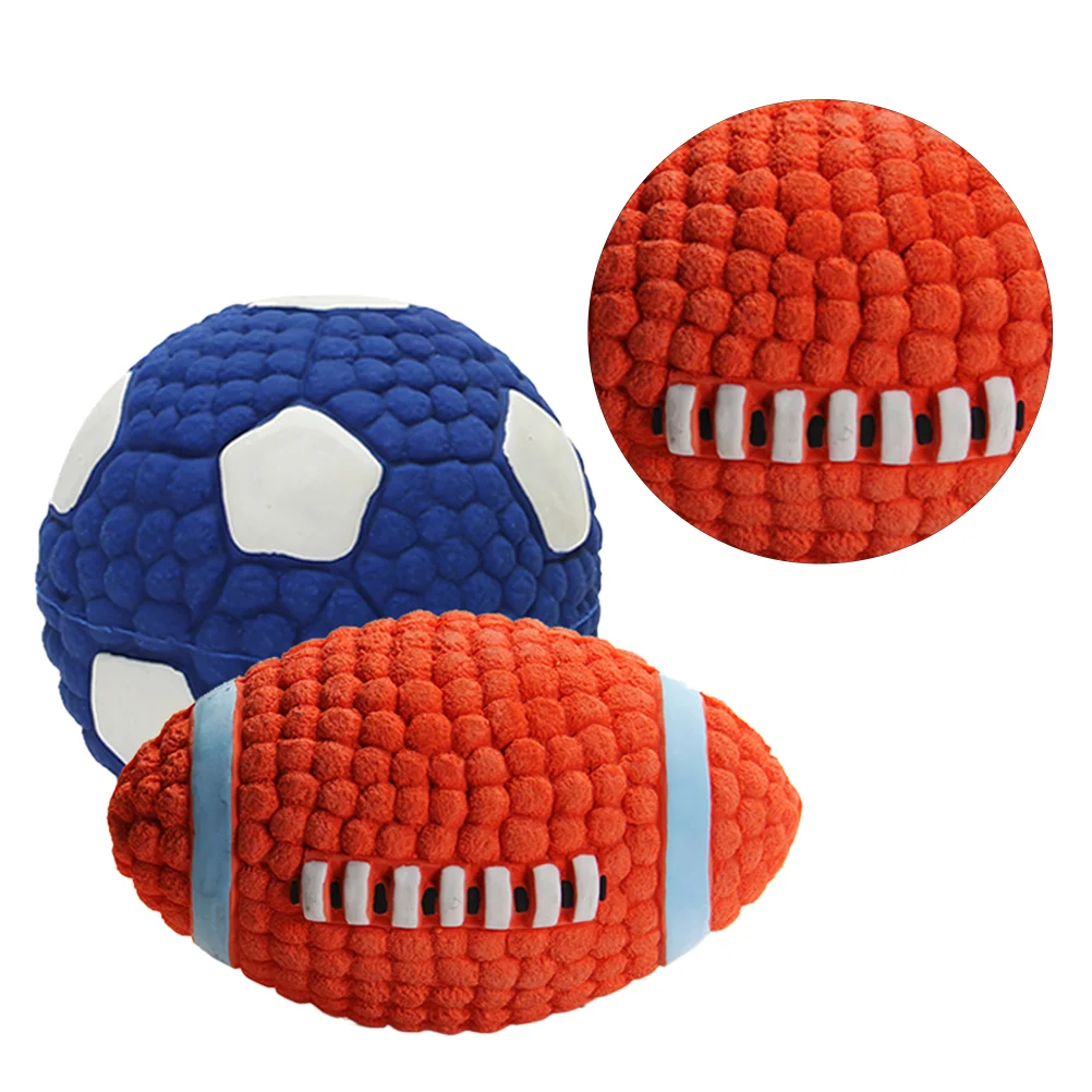 

2pcs Sports Ball Sound Squeaky Toys Chew Bite Toy Pet Supplies for Dog Puppy (1pc Rugby 1pc Soccer Size S)