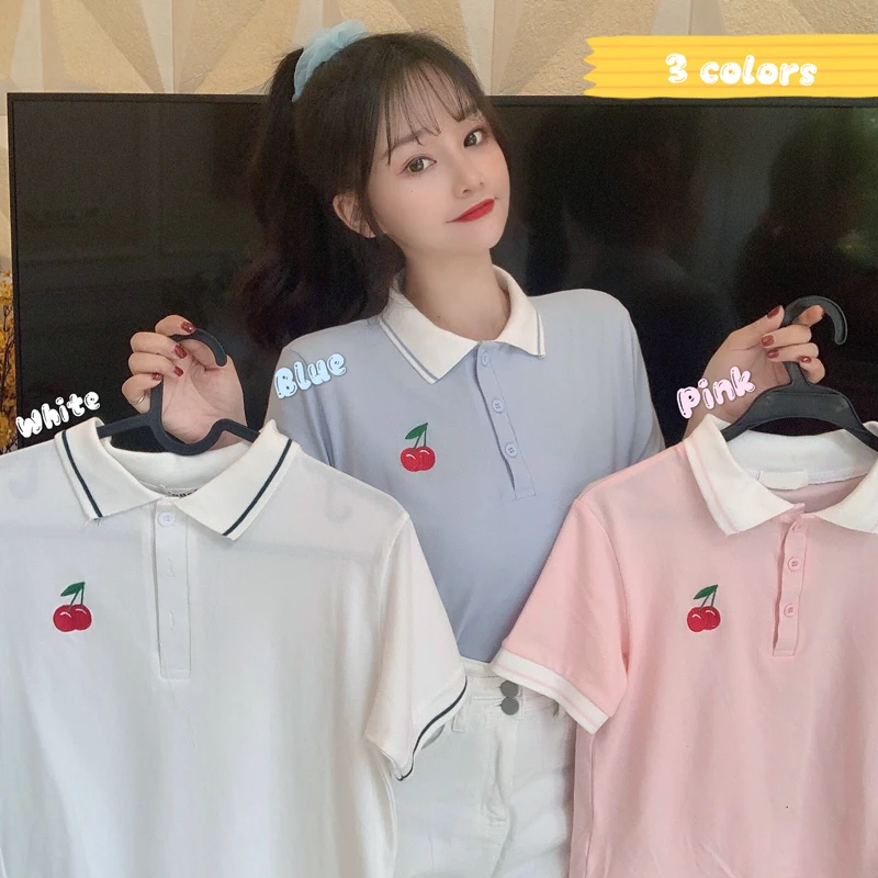 preppy style Cotton Carambola Embroidery Short-sleeved T-shirt Women Summer girlfriend T shrit turn-down collar slim kawaii Tops
preppy style Cotton Carambola Embroidery Short-sleeved T-shirt Women Summer girlfriend T shrit turn-down collar slim kawaii Tops