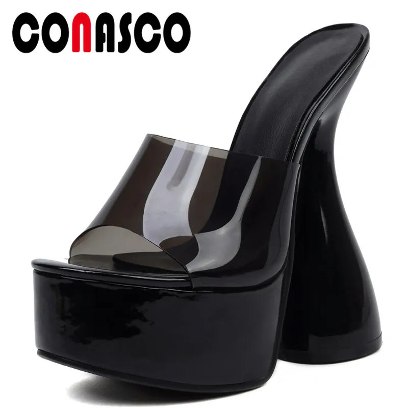 

CONASCO 2022 Summer Women Sandals High Platforms Strange Heels Slippers Fashion Sexy Concise Party Night Club Shoes Woman Pumps