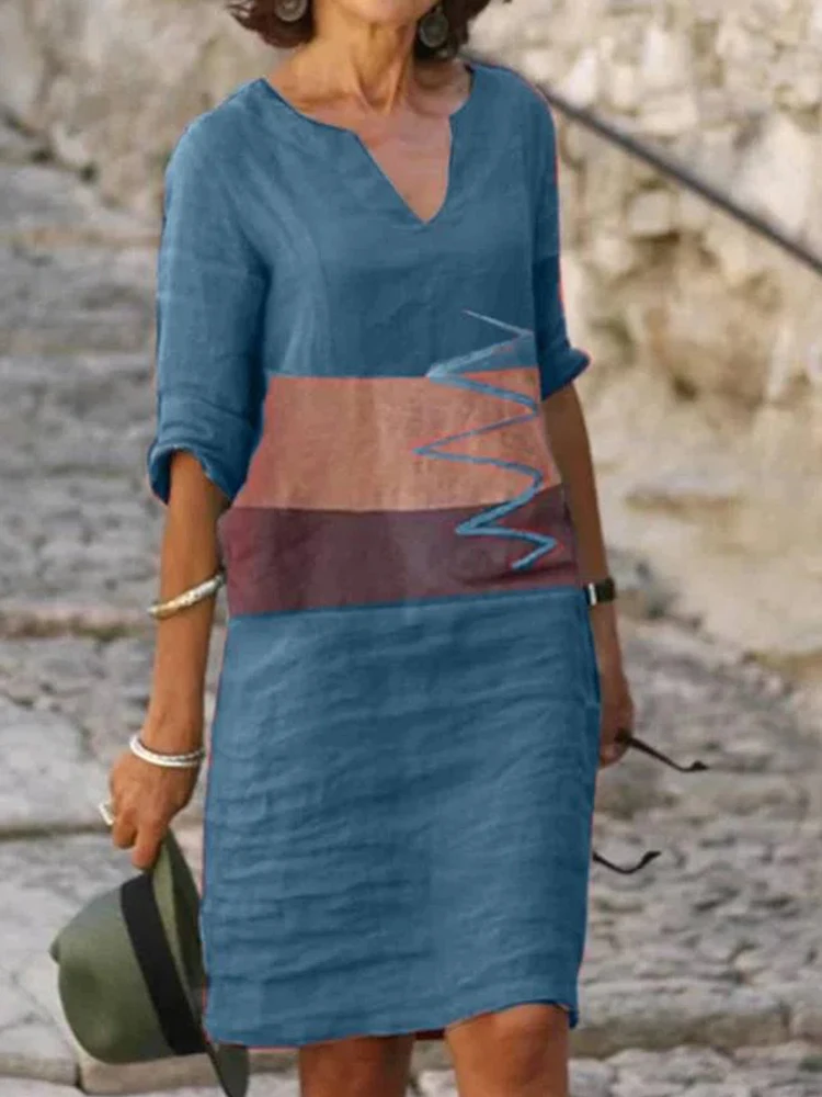 Retro Half Sleeve Pullover Dress Elegant Women V-Neck Party Mini Dresses Summer Fashion Patchwork Loose Midi Dress Vestidos 2022
Retro Half Sleeve Pullover Dress Elegant Women V-Neck Party Mini Dresses Summer Fashion Patchwork Loose Midi Dress Vestidos 2022