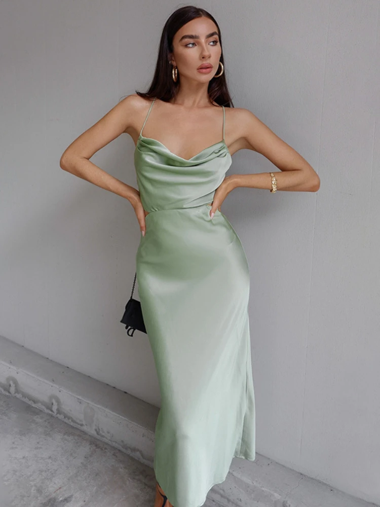 Sexy Satin Low Cut Backless Bandage Green Midi Dresses Women 2022Summer Elegant Party Evening Dress Purple Casual Street Vistido
Sexy Satin Low Cut Backless Bandage Green Midi Dresses Women 2022Summer Elegant Party Evening Dress Purple Casual Street Vistido