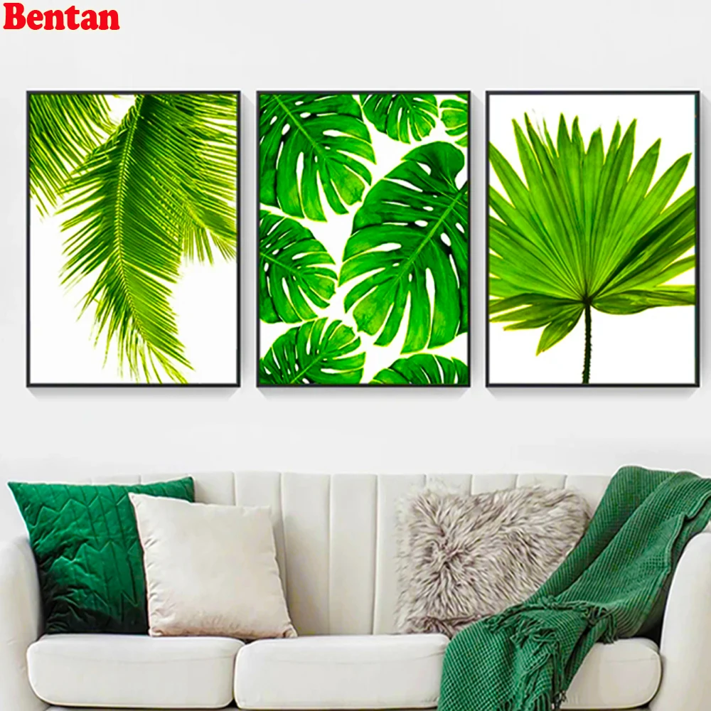 

5D алмазная живопись, плакат, зеленая Настенная картина, алмазная вышивка, мозаика, тропический банан, листья пальмы, нордическое зеленое растение