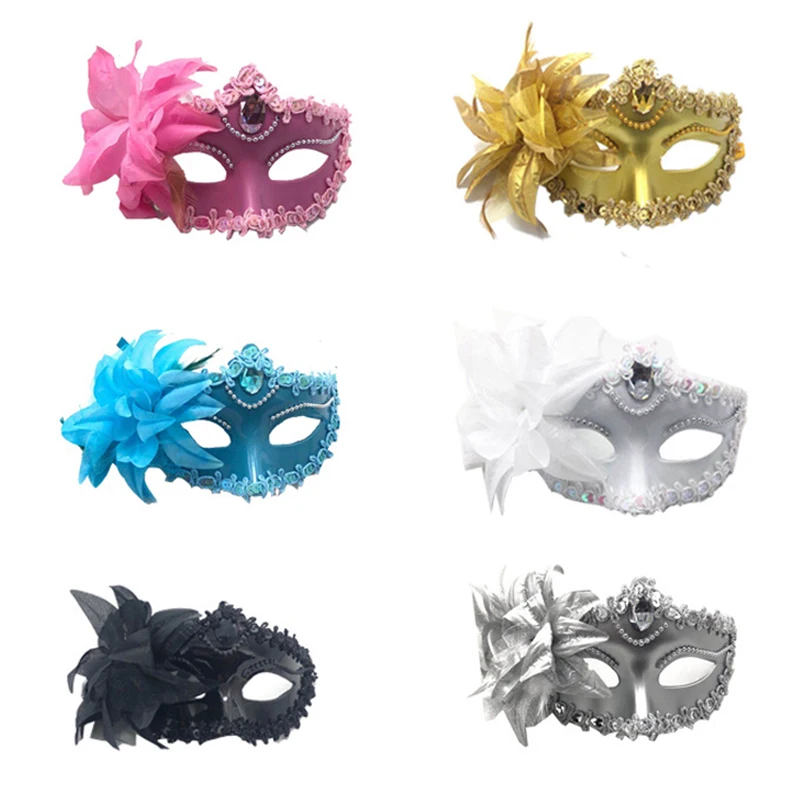 

Танцевальная искусственная Бриллиантовая Венецианская маска, перьевой цветок, костюм для свадьбы, карнавала, выступления, сексуальная женская маска, маскарад, Рождество