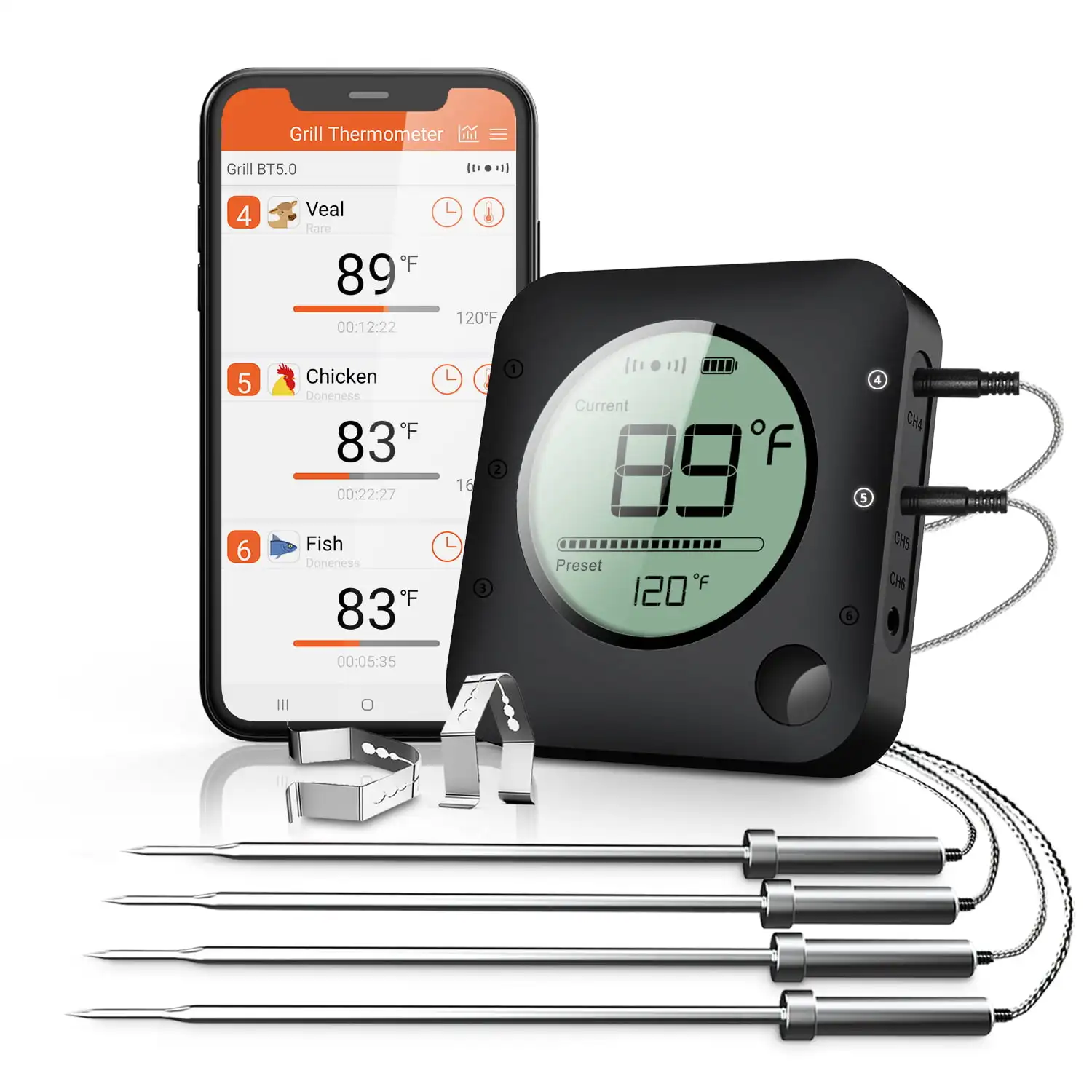 Grill Thermometer Bluetooth Meat Thermometer, BBQ for Smoker Oven Kitchen Food Cooking Thermometer
Grill Thermometer Bluetooth Meat Thermometer, BBQ for Smoker Oven Kitchen Food Cooking Thermometer