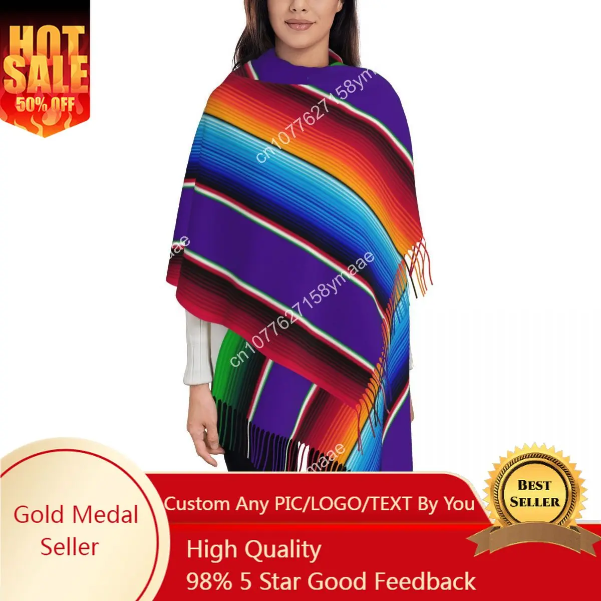 

Traditional Mexican Rainbow Scarf for Women Winter Fall Pashmina Shawls and Wrap Boho Ethnic Yaoi Long Shawl Scarf for Ladies