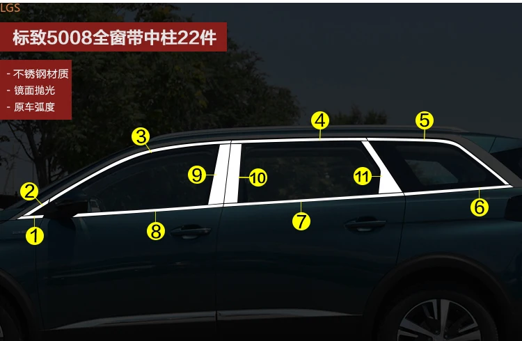 For Peugeot 5008 2017-2019 High-quality stainless steel Car window Decoration strip Body trim Anti-scratch Car styling
For Peugeot 5008 2017-2019 High-quality stainless steel Car window Decoration strip Body trim Anti-scratch Car styling