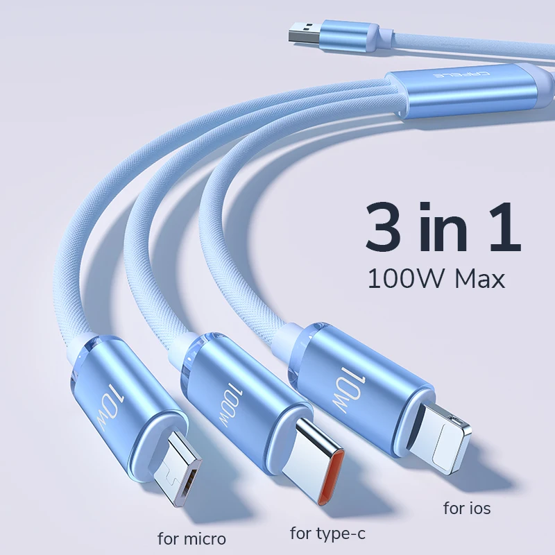 CAFELE 3 in 1 USB Cable 100w Fast Charging Phone Charger Cable For iPhone 14 13 12 Pro Max 11 Type C Cable For Xiaomi 12 Samsung
CAFELE 3 in 1 USB Cable 100w Fast Charging Phone Charger Cable For iPhone 14 13 12 Pro Max 11 Type C Cable For Xiaomi 12 Samsung