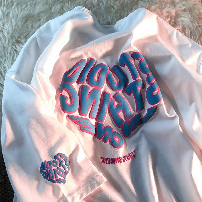 Cotton Foam Love Short-sleeved T-shirt Women's Fashion Summer New Print Loose All-match Men's and Women's Top Clothes 
Cotton Foam Love Short-sleeved T-shirt Women's Fashion Summer New Print Loose All-match Men's and Women's Top Clothes