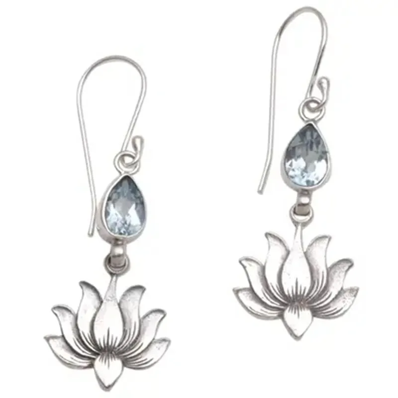 KYTRD Simple Water Drop Inlaid Sea Blue Stone Hook Earrings Vintage Metal Silver Color Carving Lotus Dangle Earrings for Women
KYTRD Simple Water Drop Inlaid Sea Blue Stone Hook Earrings Vintage Metal Silver Color Carving Lotus Dangle Earrings for Women