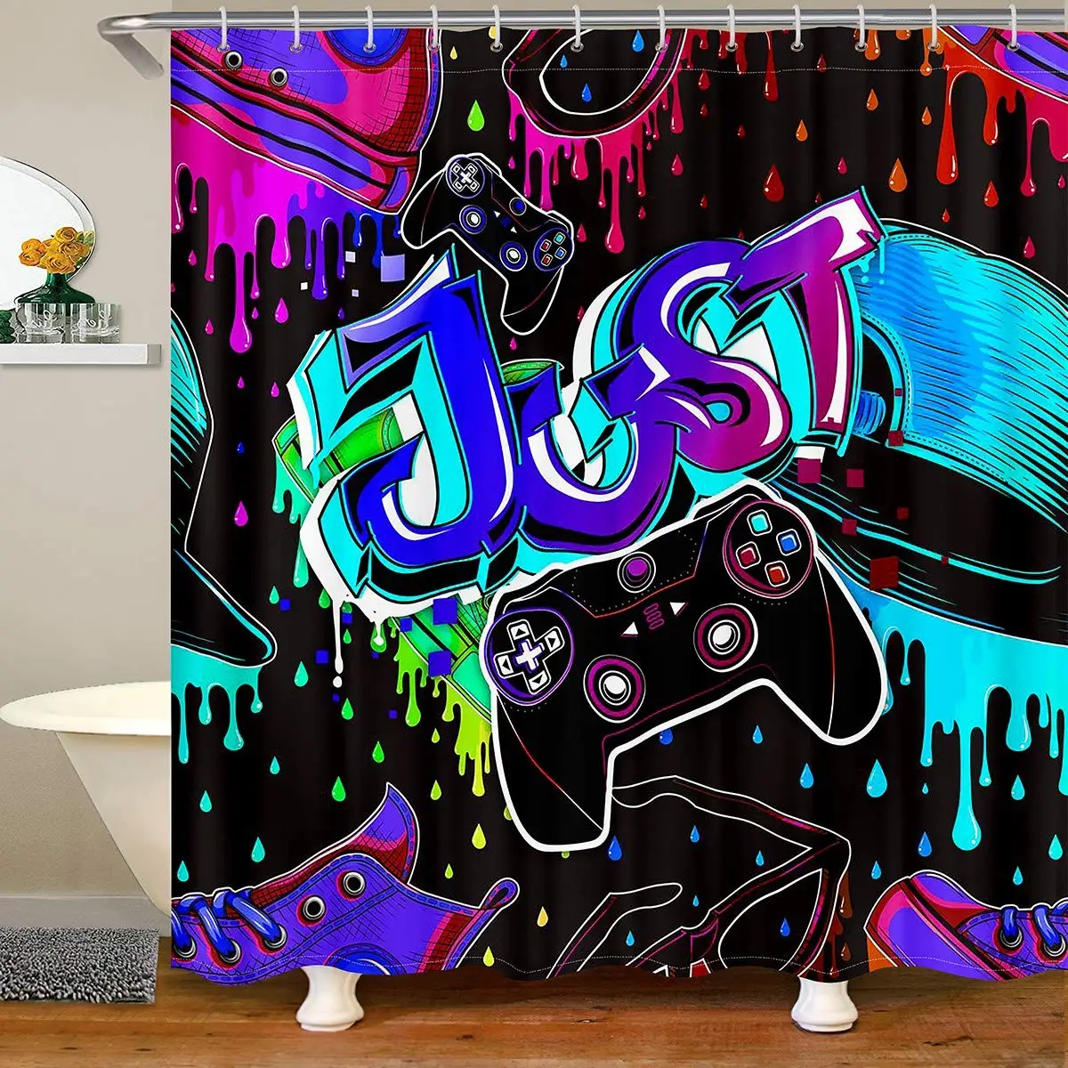 Game Bath Curtain Boy Balck Gamepad Bathtub Shower Curtain Tie Dye Shower Curtain Gamer Gaming Shower Curtain for Kids Boys
Game Bath Curtain Boy Balck Gamepad Bathtub Shower Curtain Tie Dye Shower Curtain Gamer Gaming Shower Curtain for Kids Boys
