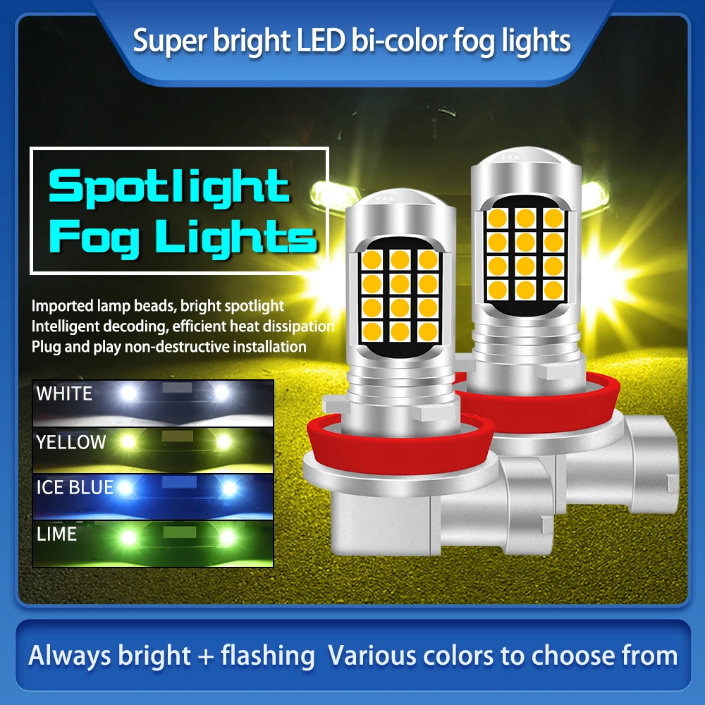 2Pcs Double Colors 9005 9006 H8 H11 Led Fog Lights 30SMD 3030 Auto Fog Lamp Car Anti Fog Light Daytime Running Light LED Bulbs
2Pcs Double Colors 9005 9006 H8 H11 Led Fog Lights 30SMD 3030 Auto Fog Lamp Car Anti Fog Light Daytime Running Light LED Bulbs