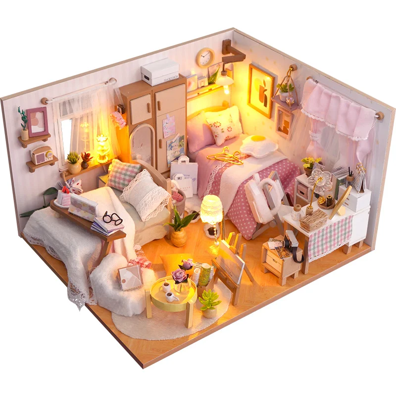 

DIY Wooden Doll Houses Miniature Building Kits Princess Room Casa Dollhouse with Furniture LED Lights Villa For Girls Gifts