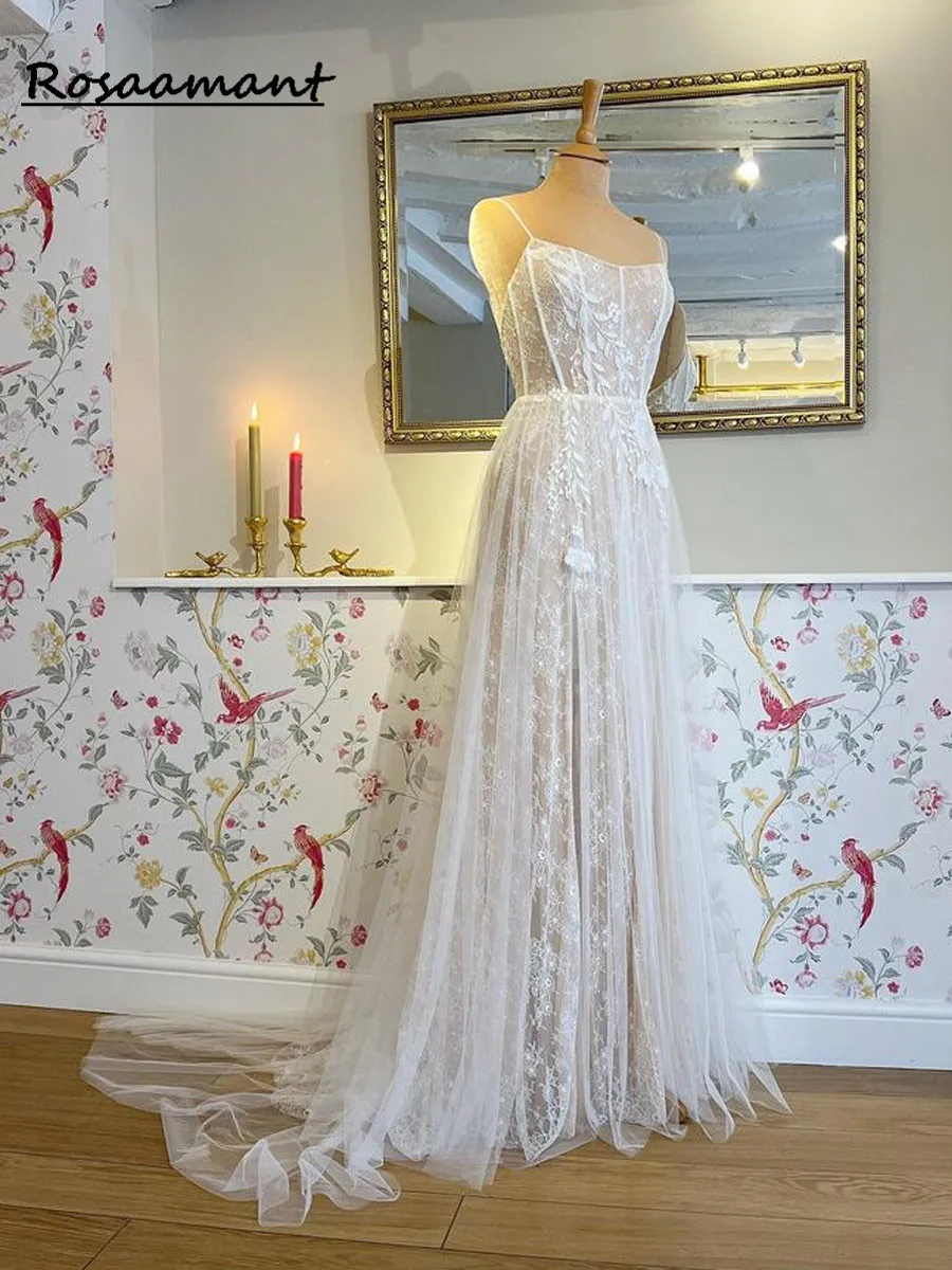 

Сексуальное кружевное свадебное платье трапециевидной формы 2022, платье невесты на бретелях-спагетти с шлейфом, индивидуальный пошив, Robe De Mariee на заказ