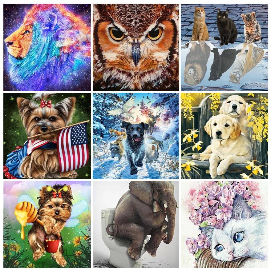 

Алмазная 5D картина «сделай сам», мозаика с цветами, животными, кошкой, совой, птицей, тигром, полная круглая Вышивка крестиком, домашний деко...
