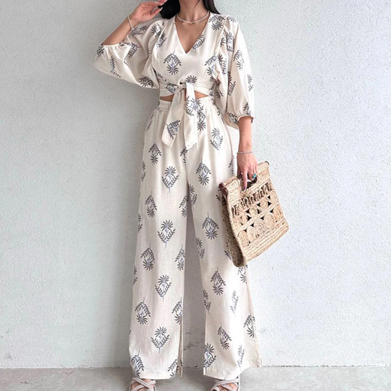 Women Elegant V-neck Blouse & High Waist Pants Suit Female Loose Outfit 2023 Fashion Sexy Graphic Tie Belt Style Two Piece Sets
Women Elegant V-neck Blouse & High Waist Pants Suit Female Loose Outfit 2023 Fashion Sexy Graphic Tie Belt Style Two Piece Sets
