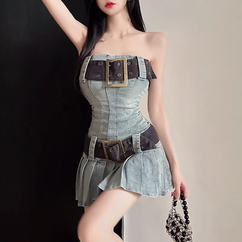 Gaodinglan Summer Sexy Hottie Slim Waist Women A Line Mini Pleated Dress Off Shoulder Wrapped Chest Waistband Blue Denim Dresses
Gaodinglan Summer Sexy Hottie Slim Waist Women A Line Mini Pleated Dress Off Shoulder Wrapped Chest Waistband Blue Denim Dresses