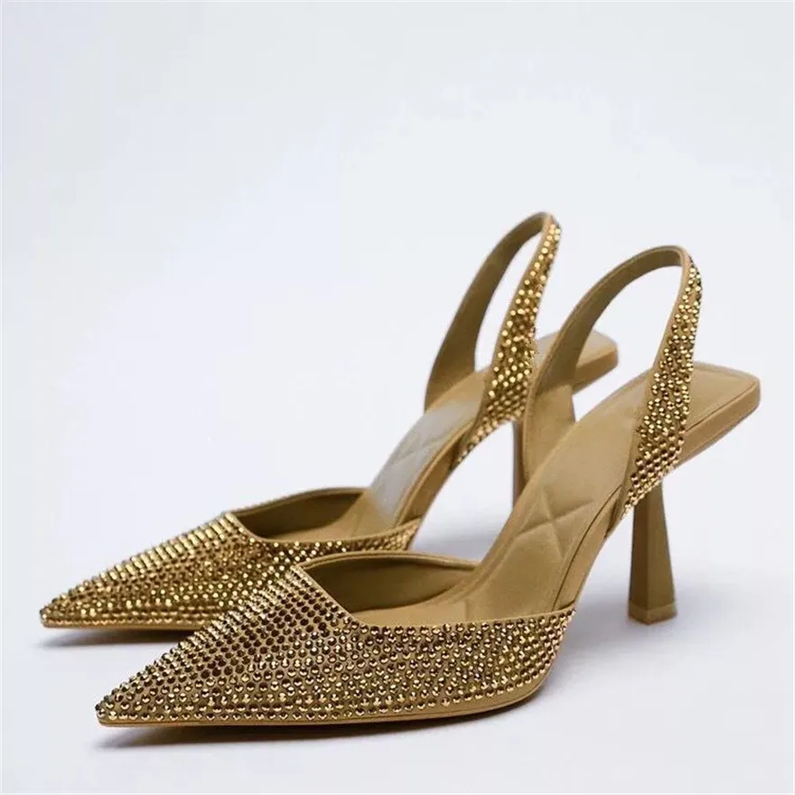 Gold Rhinestone High Heels Women Slingback Stiletto Sandals Autumn Dress Shoes Pointed Toe Back Strap Sexy Shallow Female Pumps
Gold Rhinestone High Heels Women Slingback Stiletto Sandals Autumn Dress Shoes Pointed Toe Back Strap Sexy Shallow Female Pumps