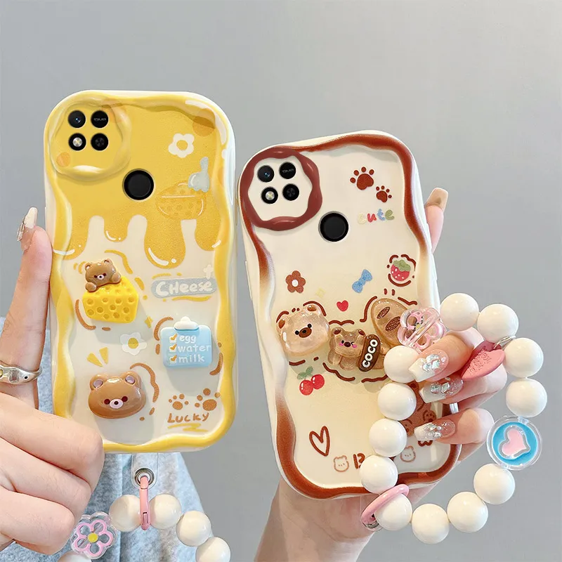 

3D Fashion Luxury Adorable Doll Cartoon Soft Silicon Phone Case On For Xiaomi Redmi 9C Redmi9c Wristbang Back Cover