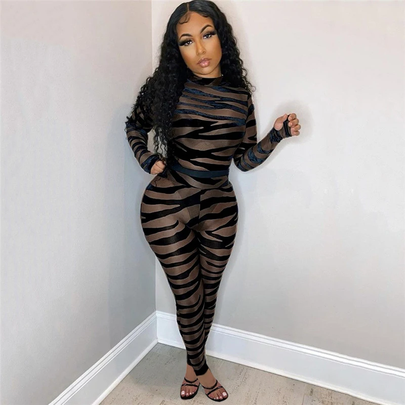 Sexy Mesh Perspective Skinny Jumpsuits Casual Autumn Striped Printing Long Sleeve Jumpsuits For Ladies
Sexy Mesh Perspective Skinny Jumpsuits Casual Autumn Striped Printing Long Sleeve Jumpsuits For Ladies
