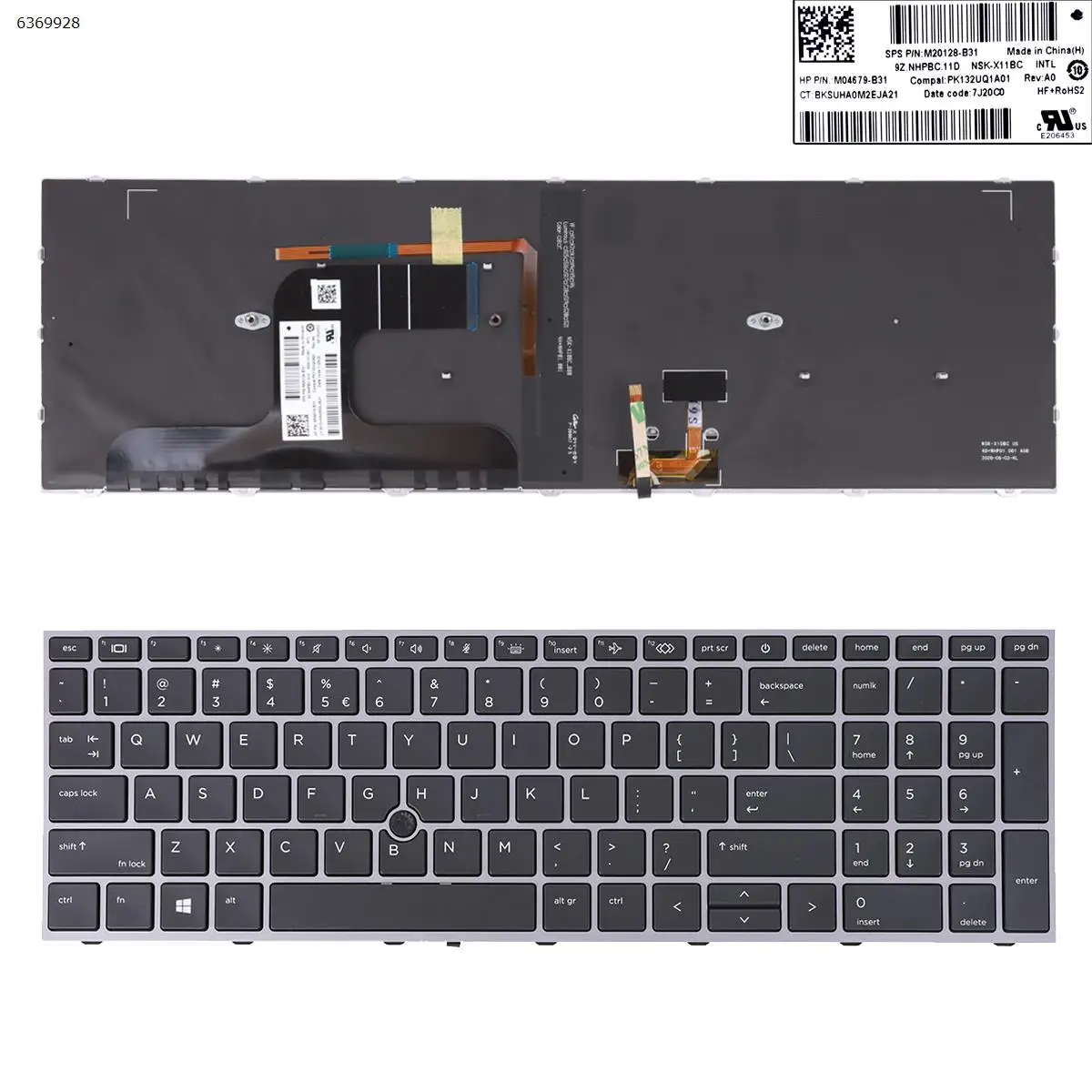 

US Laptop Keyboard for HP ZBOOK Fury 17 G7 M04679-B31 M20128-B31 -001 NSK-X11BC GRAY FRAME BLACK Backlit With Point Stick