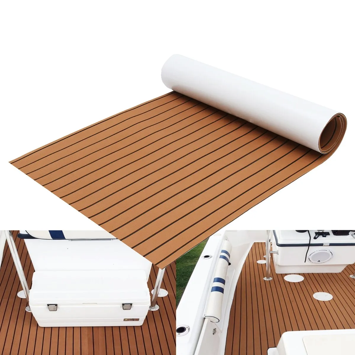 

600x2400x6 мм EVA пенопластовый коврик из искусственного тика для лодки, коричневый настил, лист для яхты, напольный Противоскользящий коврик, самоклеящийся коврик для транспортного средства