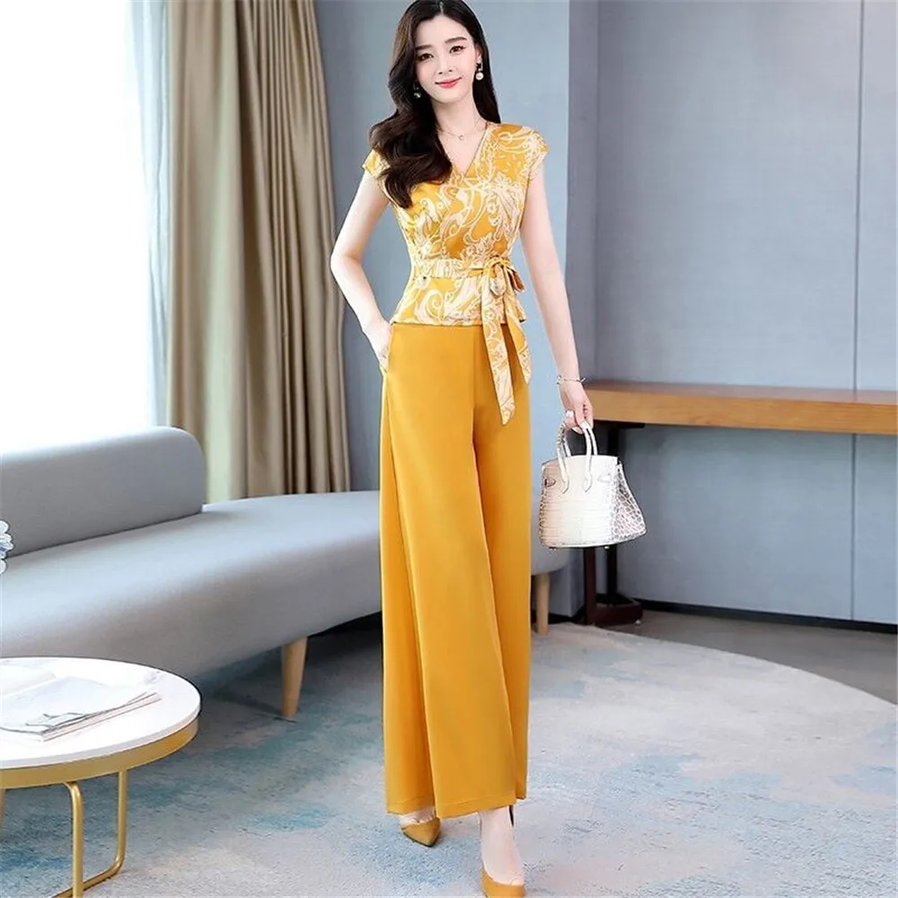 Summer Polyester Womens Print Suit The New 2022 Korean Version Slim Fit Tops & Wide Leg Pants 2 Piece Women Clothing M-4XL
Summer Polyester Womens Print Suit The New 2022 Korean Version Slim Fit Tops & Wide Leg Pants 2 Piece Women Clothing M-4XL