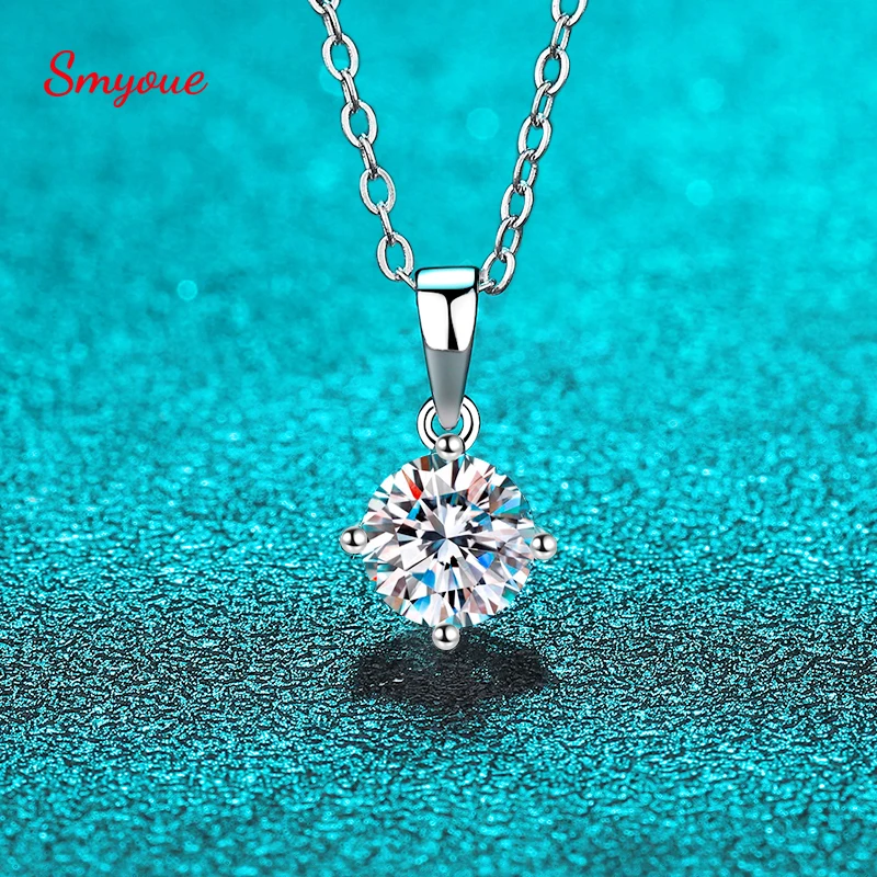 

Smyoue Rhodium Plated 0.5/1CT Moissanite Pendants for Women Classic S925 Pure Silver Necklace Sparkling Wedding Chains Jewelry
