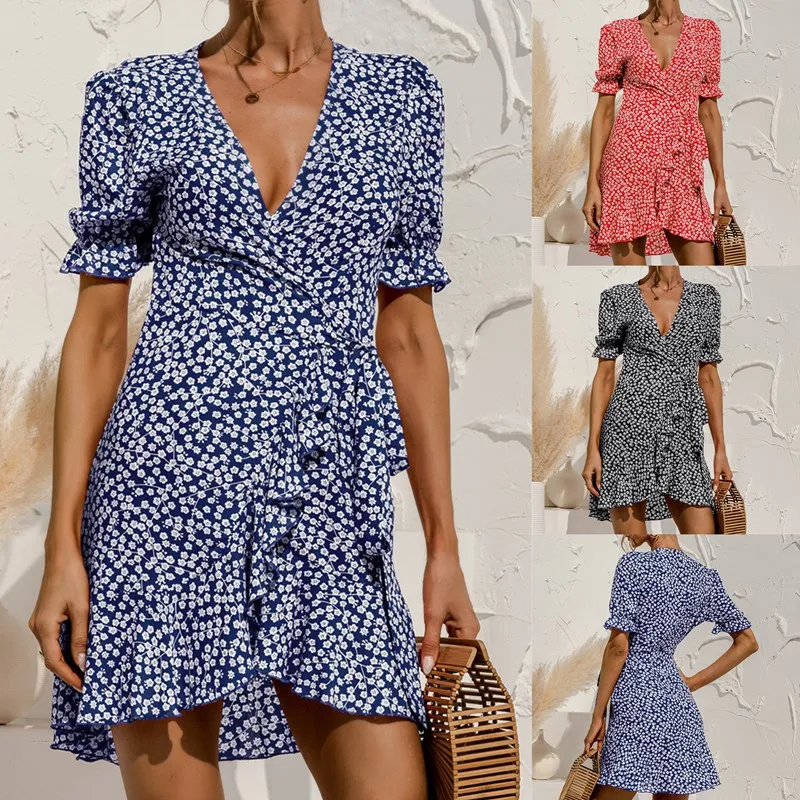 Fashion Irregular Ruffle Boho Mini Dresses For Women Summer Sexy V-Neck Floral Lace-Up Dress
Fashion Irregular Ruffle Boho Mini Dresses For Women Summer Sexy V-Neck Floral Lace-Up Dress