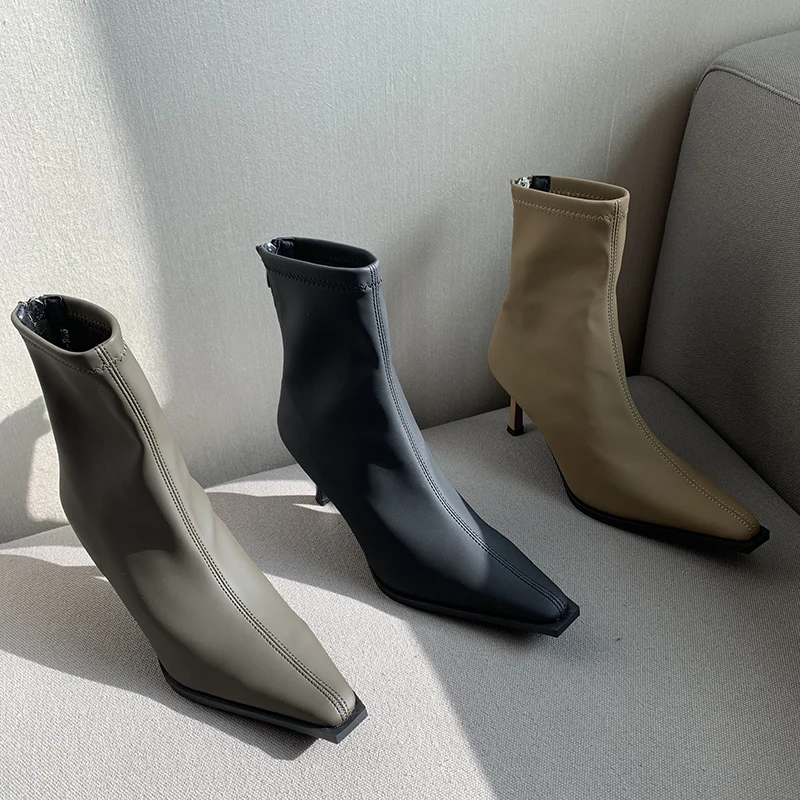 Small Square Toe Women Boots Green/Khaki/Black Sock Stretch Booties Thin High Heels Back Zipper High Quality Solid Color Botas
Small Square Toe Women Boots Green/Khaki/Black Sock Stretch Booties Thin High Heels Back Zipper High Quality Solid Color Botas