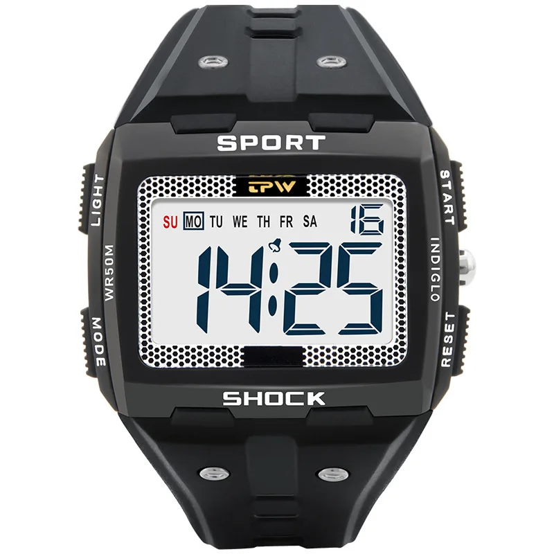 Big Numbers Men Sport Watch Digital Multifunction Alarm Chrono 5Bar Waterproof Back Light Square Screen | Наручные часы