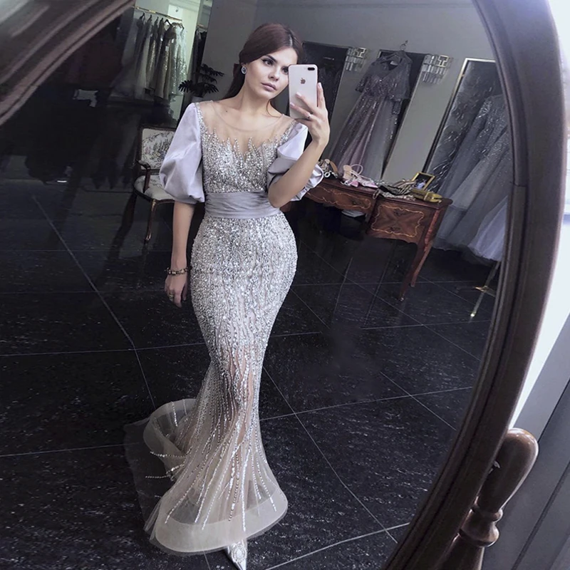 Sharon Said Luxury Silver Mermaid Evening Dresses for Women Wedding Puff Sleeve Beading Elegant Long Formal Party Gowns SS001
Sharon Said Luxury Silver Mermaid Evening Dresses for Women Wedding Puff Sleeve Beading Elegant Long Formal Party Gowns SS001
