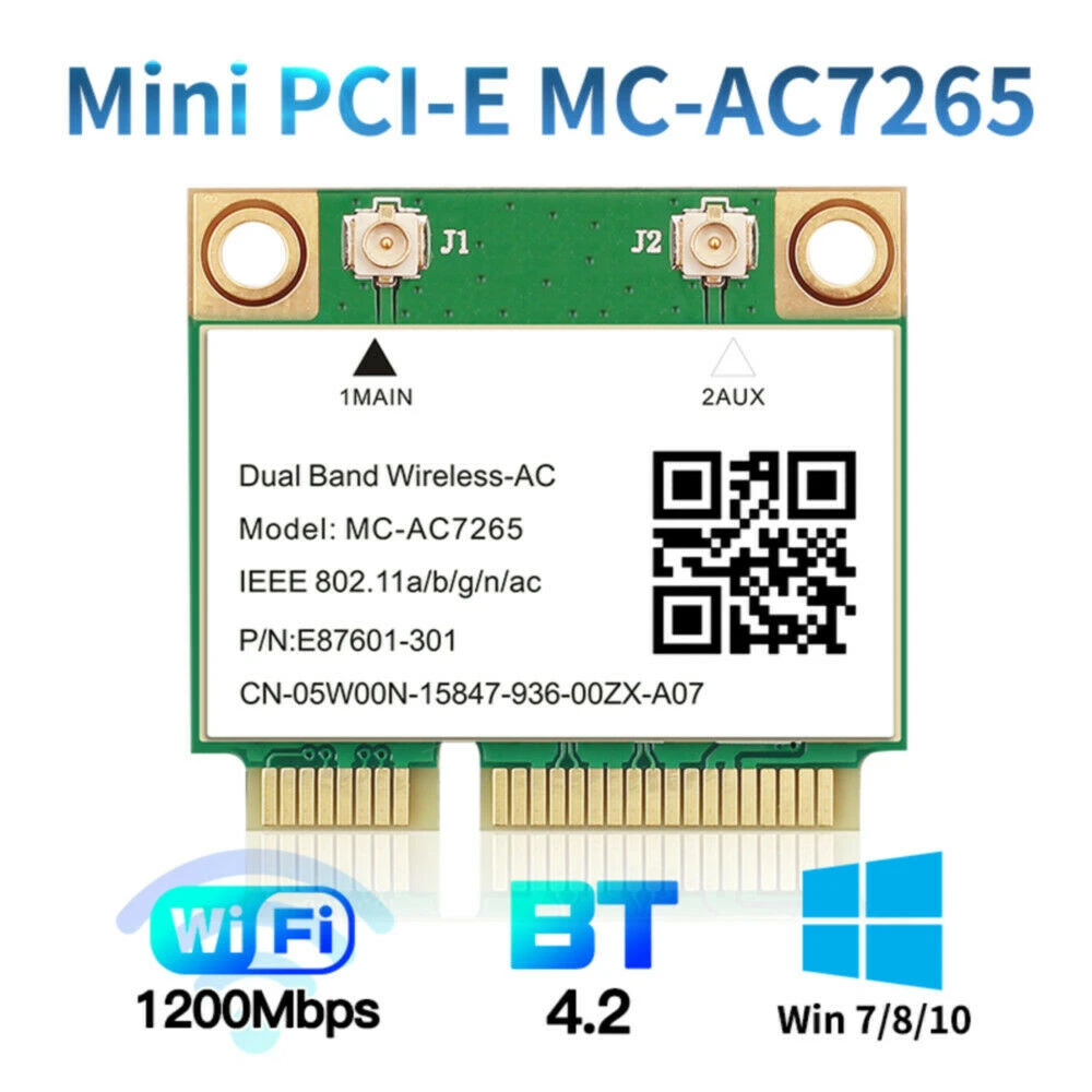 1200Mbps Wireless Mini PCI-E 7265AC WiFi Network Card Dual-band 802.11ac BT4.2 PC Adapter Mini PCI-e Connector
1200Mbps Wireless Mini PCI-E 7265AC WiFi Network Card Dual-band 802.11ac BT4.2 PC Adapter Mini PCI-e Connector
