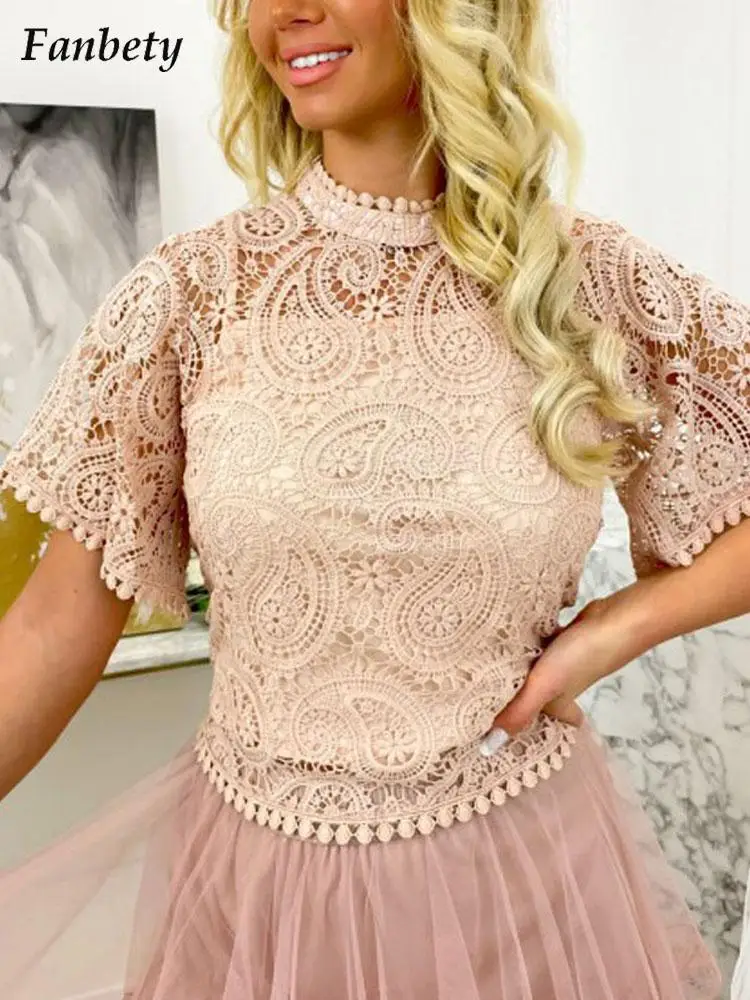 Women Elegant Embroidery Lace Blouse Shirts 2022 Summer Casual O-Neck Pullover Tops Ladies Fashion Short Sleeve Tops Streetwear
Women Elegant Embroidery Lace Blouse Shirts 2022 Summer Casual O-Neck Pullover Tops Ladies Fashion Short Sleeve Tops Streetwear