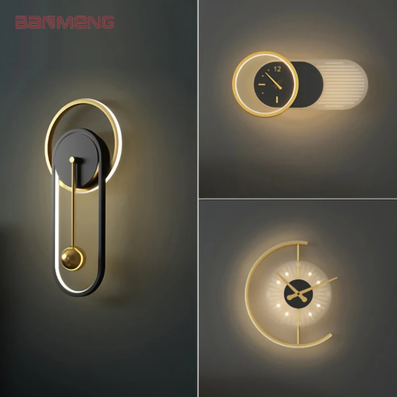 New Nordic modern LED wall lamp Creativity Silent clock sconces wall light indoor home bedroom living room wall clock decoration
New Nordic modern LED wall lamp Creativity Silent clock sconces wall light indoor home bedroom living room wall clock decoration