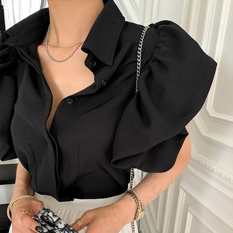 Gidyq Y2K Summer Chiffon Black Shirts Women Fashion Elegant Puff Sleeve Tops Korean All Match Female Casual Blouse New
Gidyq Y2K Summer Chiffon Black Shirts Women Fashion Elegant Puff Sleeve Tops Korean All Match Female Casual Blouse New