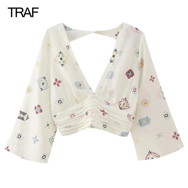 TRAF Sexy Print Crop Top Female Summer 2023 Linen Long Sleeve V-Neck Open Back Tops Fashion Korea Elegant Flower Women Shirts
TRAF Sexy Print Crop Top Female Summer 2023 Linen Long Sleeve V-Neck Open Back Tops Fashion Korea Elegant Flower Women Shirts