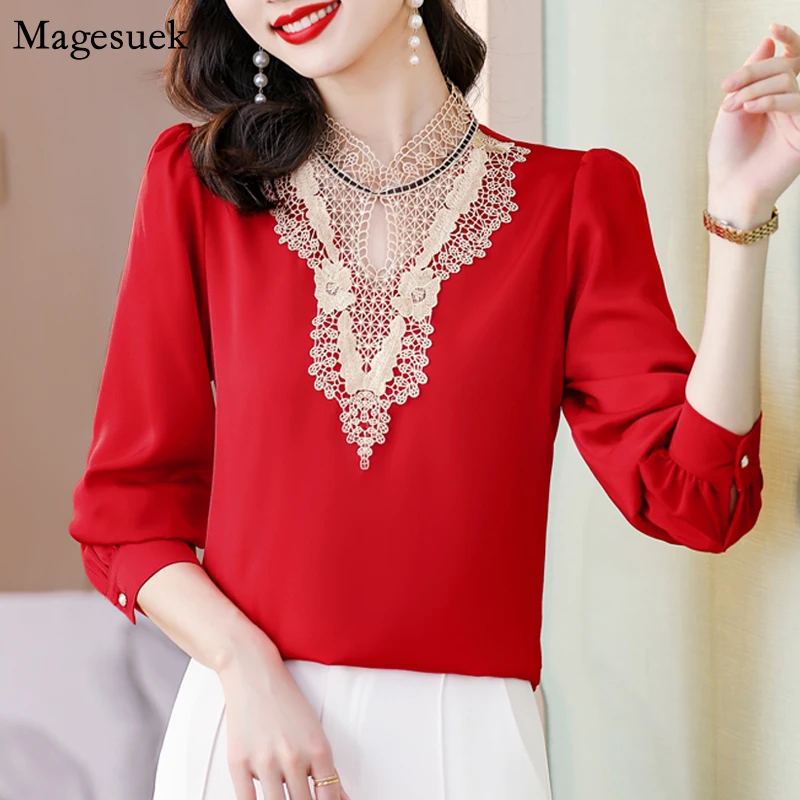 Stand Collar Embroidered Lace Silk Women's Shirt Long Sleeve Elegant Blouse Women Casual Autumn 2022 Hollow Out Loose Tops 22769
Stand Collar Embroidered Lace Silk Women's Shirt Long Sleeve Elegant Blouse Women Casual Autumn 2022 Hollow Out Loose Tops 22769