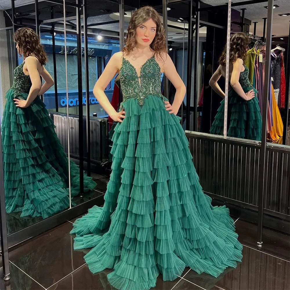 Sevintage Green Tiered Ruffles Tulle Prom Dresses Beadings Sleeveless Pleat Ruched A-Line Arabic Muslim Evening Dress Party Gown
Sevintage Green Tiered Ruffles Tulle Prom Dresses Beadings Sleeveless Pleat Ruched A-Line Arabic Muslim Evening Dress Party Gown