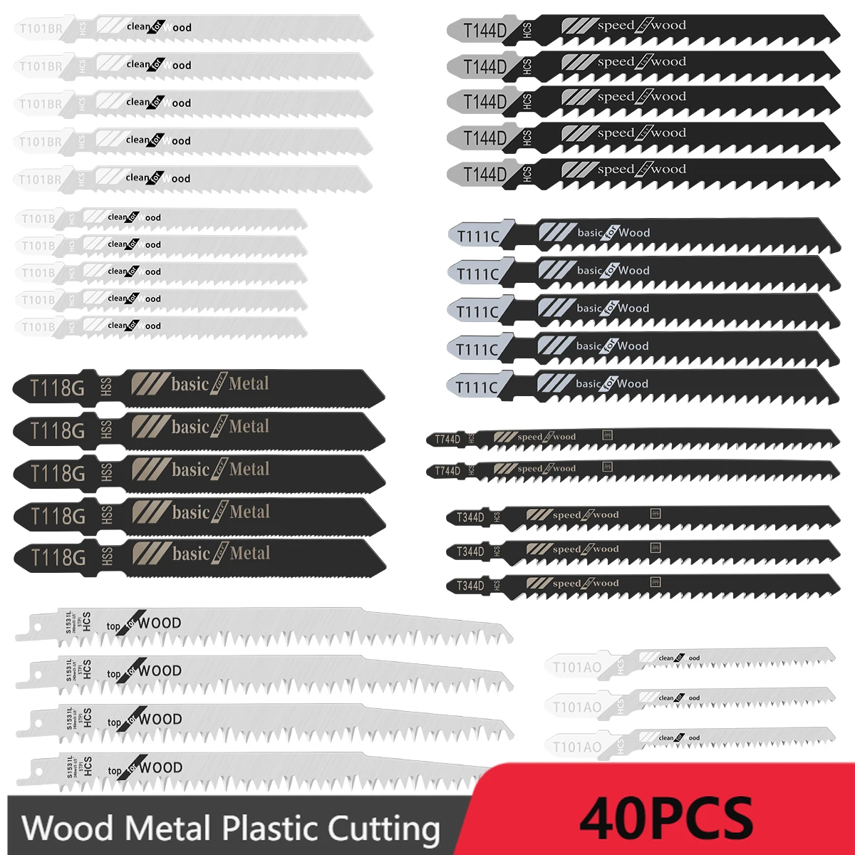 40PCS HCS Jig Saw Blade Set Assorted Saw Blades Fast Cut Down T-shank Jigsaw Blades For Manual Cutting Woodworking Tools
40PCS HCS Jig Saw Blade Set Assorted Saw Blades Fast Cut Down T-shank Jigsaw Blades For Manual Cutting Woodworking Tools