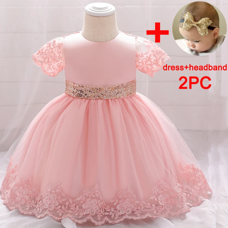 

For Wedding Toddler Kids Pink Formal Gala Costume Baby Girl Vintage Birthday Party Dress For 12M 1st Floral Big Bow Tutu Gown