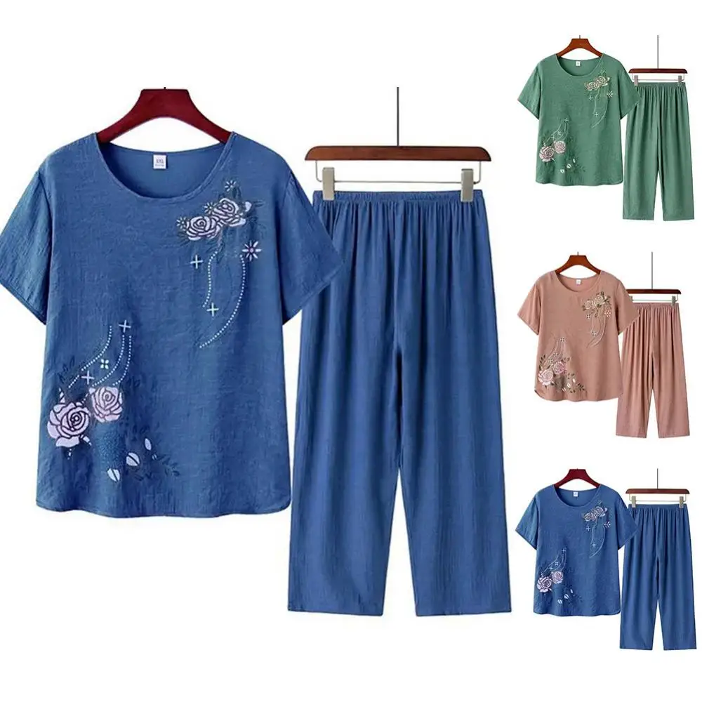 Middle-aged and elderly women's short-sleeved t-shirt mother suit loose large size cotton linen two-piece suit
Middle-aged and elderly women's short-sleeved t-shirt mother suit loose large size cotton linen two-piece suit