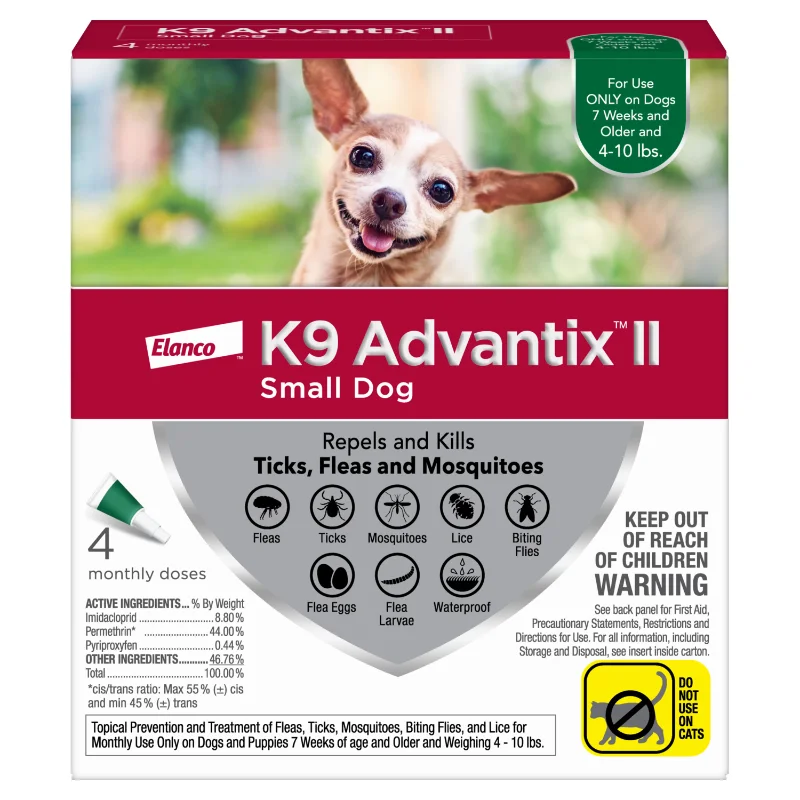 

K9 Advantix II Vet-Recommended Flea, Tick & Mosquito Prevention for Small Dogs 4-10 lbs, 6 Monthly Treatments