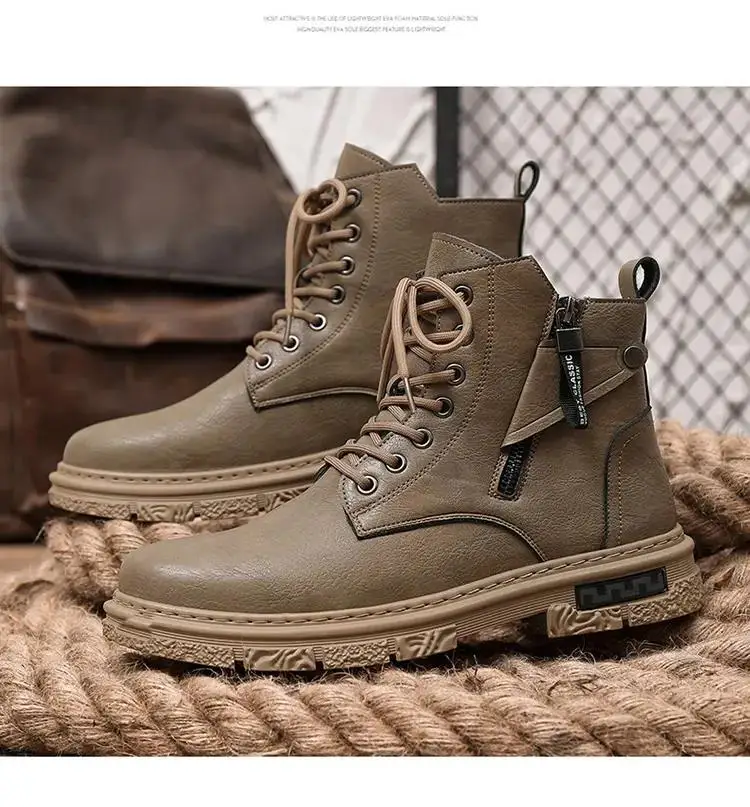 Spring Autumn Men's Leather High Top Casual Boots Thick Bottom Non Slip Breathable Fashionable Outdoor Casual Work Boots
Spring Autumn Men's Leather High Top Casual Boots Thick Bottom Non Slip Breathable Fashionable Outdoor Casual Work Boots